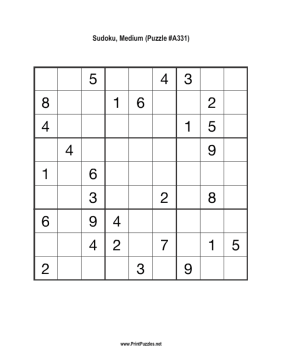 Sudoku - Medium A331 Printable Puzzle
