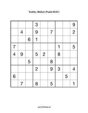 Sudoku - Medium A341 Printable Puzzle