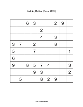 Sudoku - Medium A353 Printable Puzzle