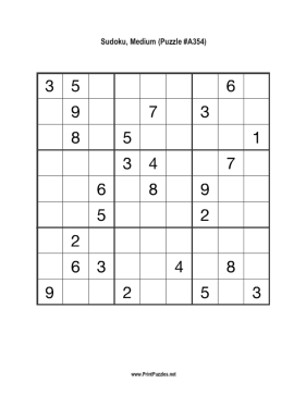 Sudoku - Medium A354 Printable Puzzle