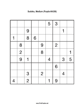 Sudoku - Medium A356 Printable Puzzle