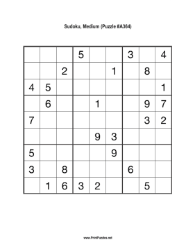 Sudoku - Medium A364 Printable Puzzle