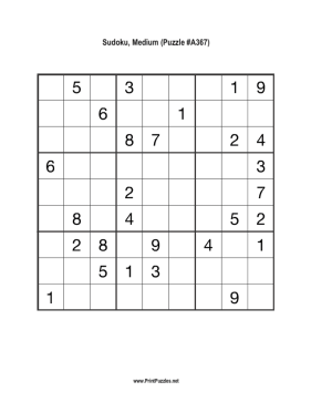 Sudoku - Medium A367 Printable Puzzle