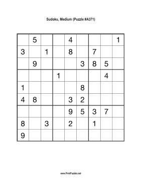 Sudoku - Medium A371 Printable Puzzle