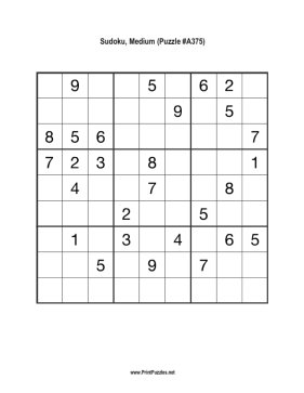 Sudoku - Medium A375 Printable Puzzle
