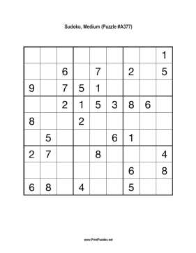 Sudoku - Medium A377 Printable Puzzle