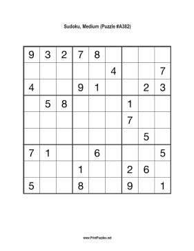 Sudoku - Medium A382 Printable Puzzle