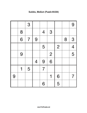 Sudoku - Medium A384 Printable Puzzle