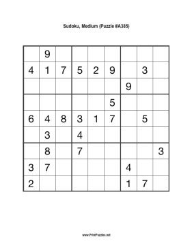 Sudoku - Medium A385 Printable Puzzle
