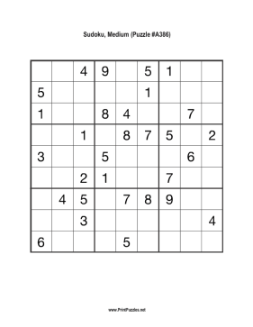 Sudoku - Medium A386 Printable Puzzle