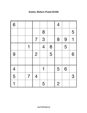 Sudoku - Medium A390 Printable Puzzle