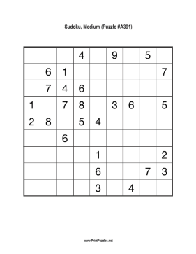 Sudoku - Medium A391 Printable Puzzle