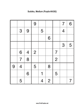 Sudoku - Medium A392 Printable Puzzle