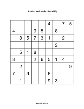 Sudoku - Medium A393 Printable Puzzle
