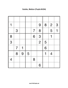 Sudoku - Medium A394 Printable Puzzle