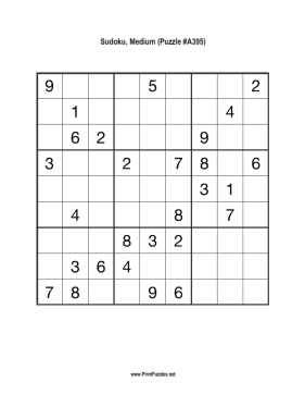 Sudoku - Medium A395 Printable Puzzle