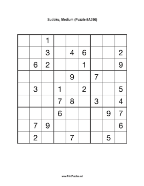Sudoku - Medium A396 Printable Puzzle