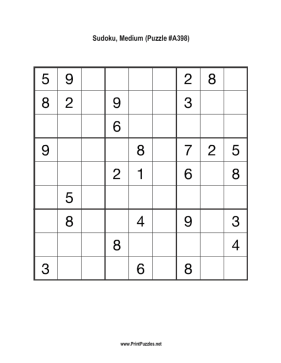 Sudoku - Medium A398 Printable Puzzle
