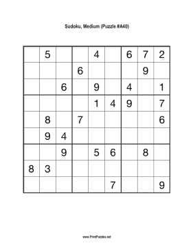 Sudoku - Medium A40 Printable Puzzle