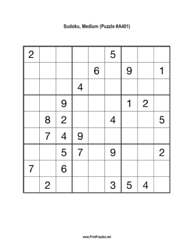 Sudoku - Medium A401 Printable Puzzle