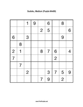 Sudoku - Medium A409 Printable Puzzle