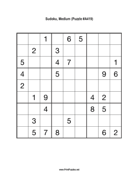 Sudoku - Medium A419 Printable Puzzle