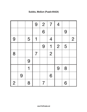 Sudoku - Medium A424 Printable Puzzle
