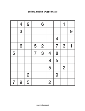 Sudoku - Medium A425 Printable Puzzle