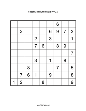 Sudoku - Medium A427 Printable Puzzle