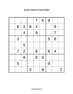 Sudoku - Medium A428 Printable Puzzle