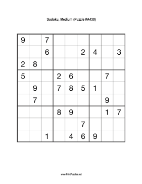 Sudoku - Medium A430 Printable Puzzle
