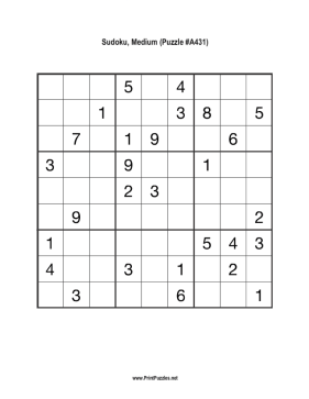 Sudoku - Medium A431 Printable Puzzle