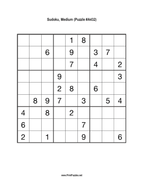 Sudoku - Medium A432 Printable Puzzle