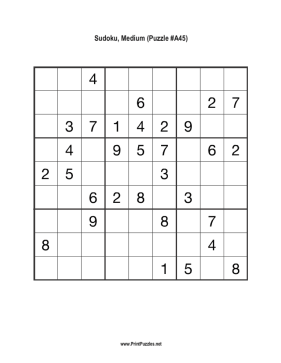 Sudoku - Medium A45 Printable Puzzle
