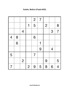 Sudoku - Medium A52 Printable Puzzle