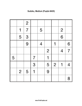 Sudoku - Medium A55 Printable Puzzle