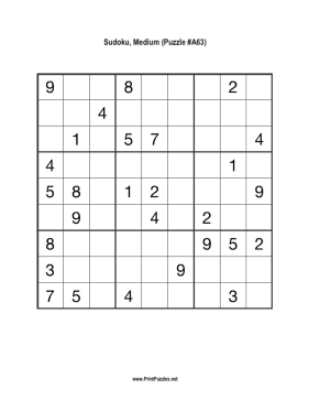 Sudoku - Medium A63 Printable Puzzle