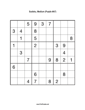Sudoku - Medium A7 Printable Puzzle