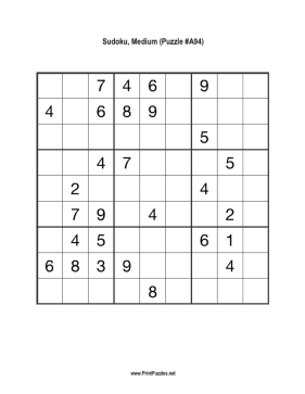Sudoku - Medium A94 Printable Puzzle