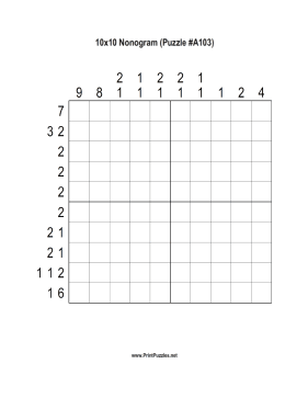 Nonogram - 10x10 - A103 Printable Puzzle