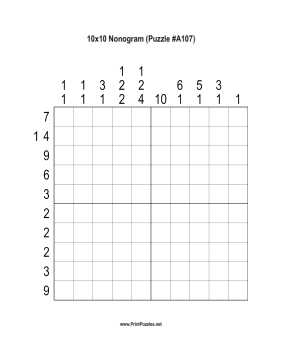 Nonogram - 10x10 - A107 Printable Puzzle