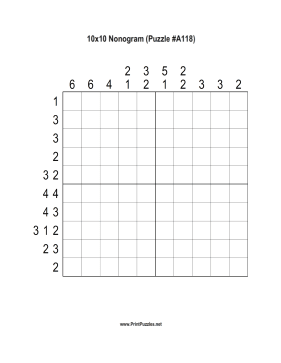 Nonogram - 10x10 - A118 Printable Puzzle