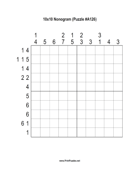 Nonogram - 10x10 - A126 Printable Puzzle