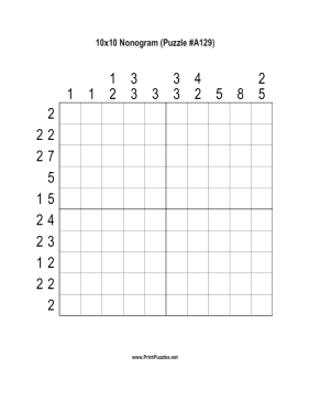 Nonogram - 10x10 - A129 Printable Puzzle
