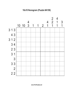 Nonogram - 10x10 - A158 Printable Puzzle