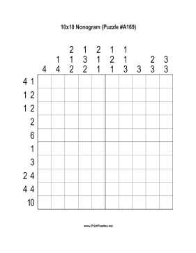 Nonogram - 10x10 - A169 Printable Puzzle