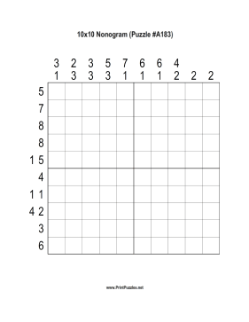 Nonogram - 10x10 - A183 Printable Puzzle