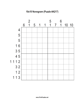 Nonogram - 10x10 - A217 Printable Puzzle
