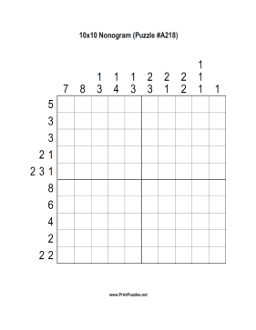 Nonogram - 10x10 - A218 Printable Puzzle
