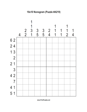 Nonogram - 10x10 - A219 Printable Puzzle